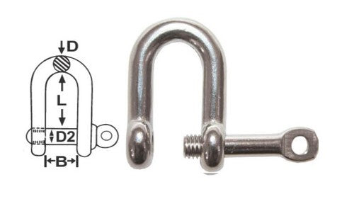 SHACKLES - CAPTIVE PIN STAINLESS DEE 6mm