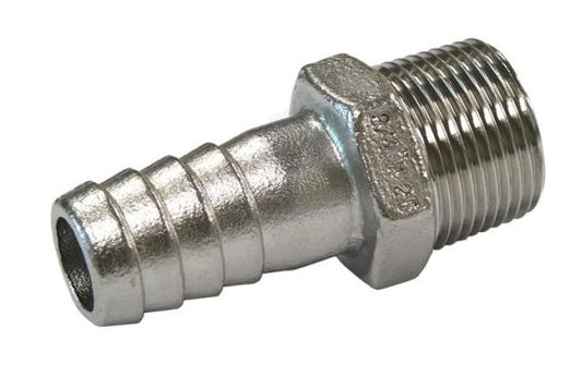 MALE HOSE TAIL - 316G STAINLESS STEEL - 3/8" BSP