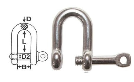 CAPTIVE PIN DEE SHACKLE - 316 STAINLESS  - 5mm