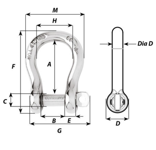 WICHARD CAPTIVE BOW SHACKLE - 4MM