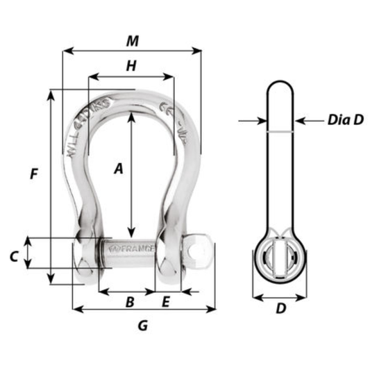 WICHARD CAPTIVE BOW SHACKLE - 5 MM