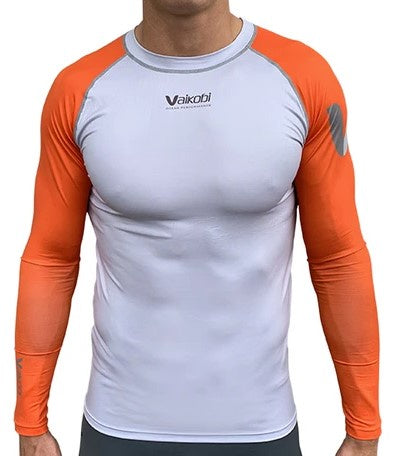VAIKOBI VOCEAN LONG SLEEVE FITTED UV TOP- SILVER - UNISEX - ORANGE / SILVER - DISCONTINUED STYLE - LAST STOCK