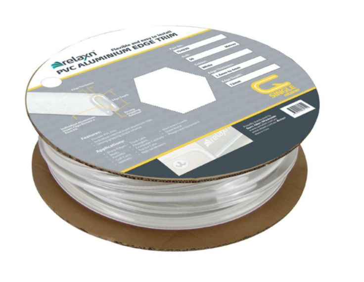 Edge Trim 6.3mm 50m White PVC - Aluminium - SOLD PER METRE