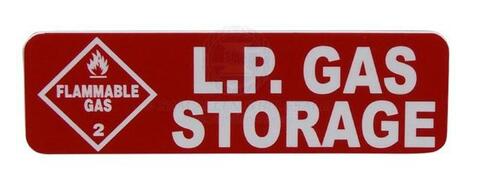 SAM ALLEN SAFETY LABEL - L.P. GAS STORAGE 100mm x 30mm 3M ADHESIVE